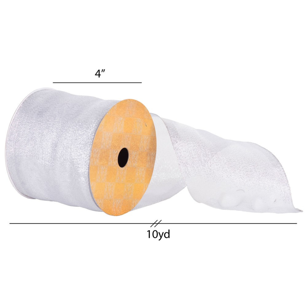 4" Ribbon - Shiny Wired - 10 Yard Roll - Silver Silver — view 1