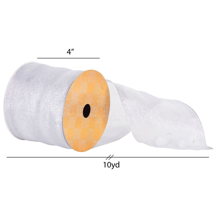 4" Ribbon - Shiny Wired - 4 Yard Roll - Silver Silver