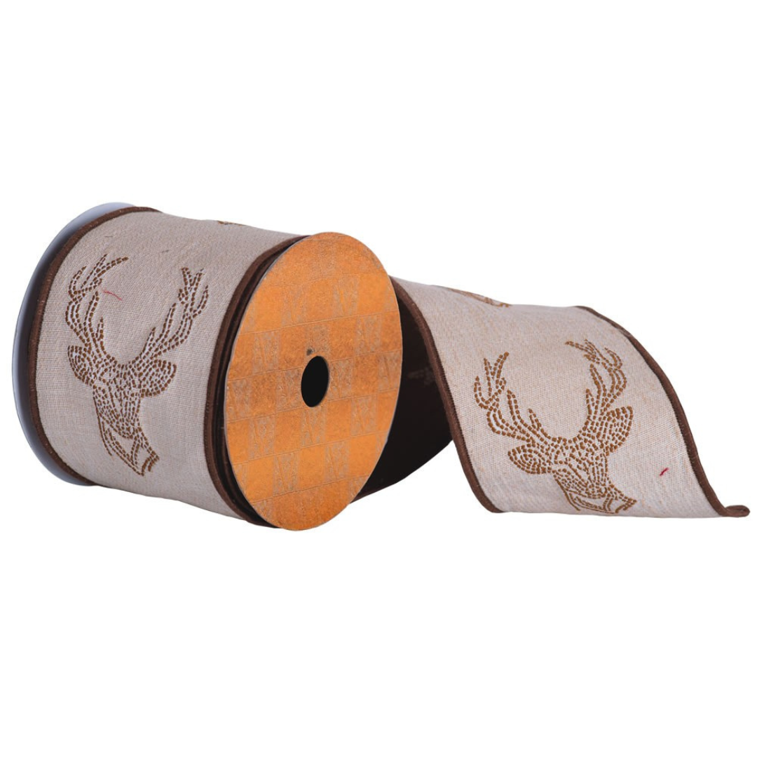 10" Ribbon - Reindeer - 10 Yard Roll - Natural Tan/Brown — view 1