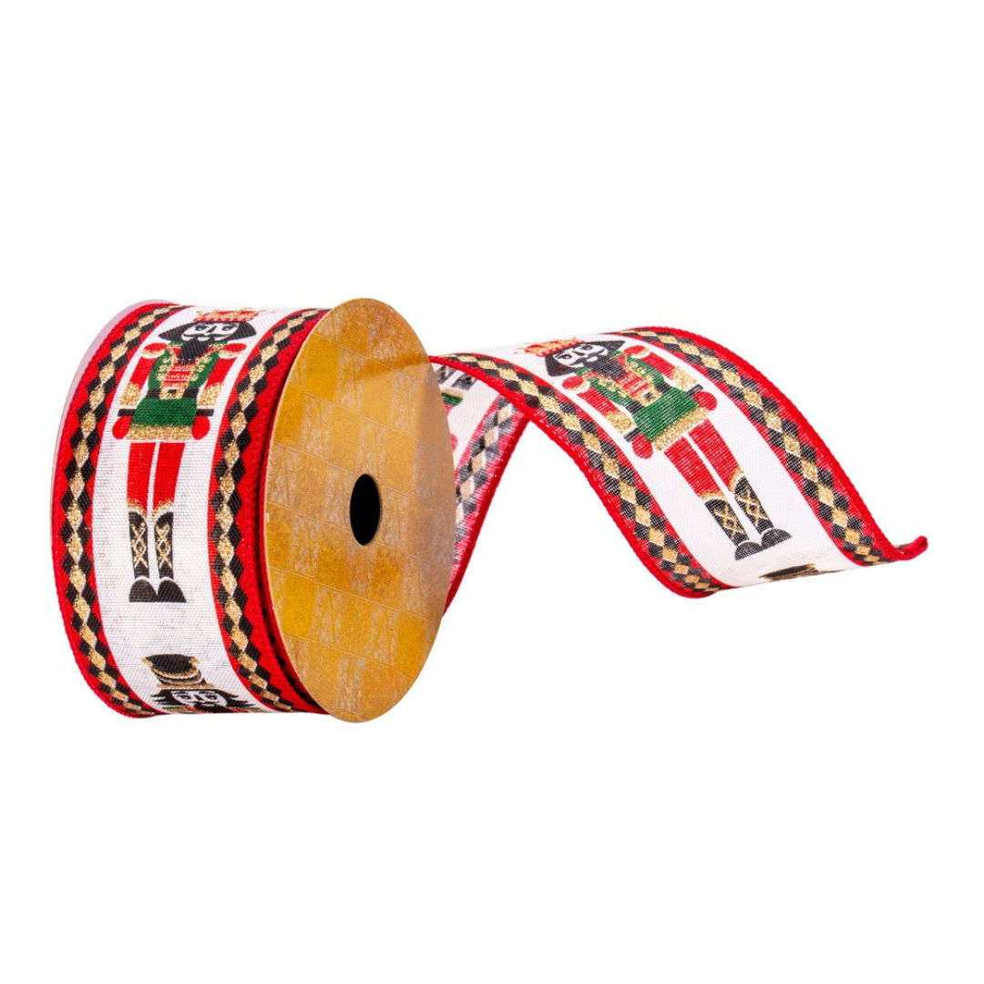 2.5" Ribbon - Nutcracker - 10 Yard Roll - Red/Cream — view 1