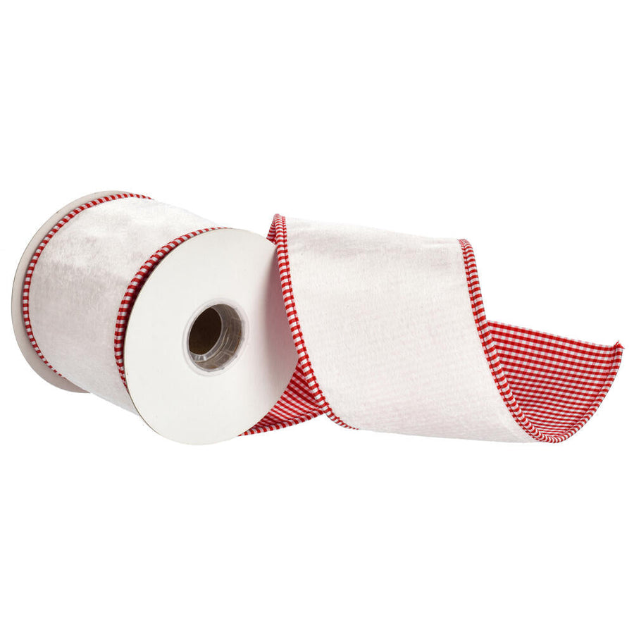 4" Ribbon - Velvet Striped Taffeta Pipe - 5 Yard Roll - Ivory