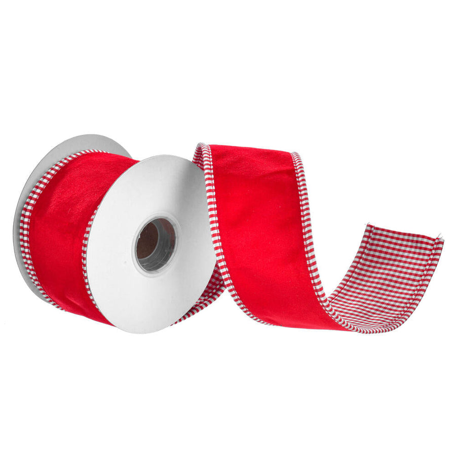 2.5" Ribbon - Velvet Striped Taffeta Pipe - 5 Yard Roll - Red