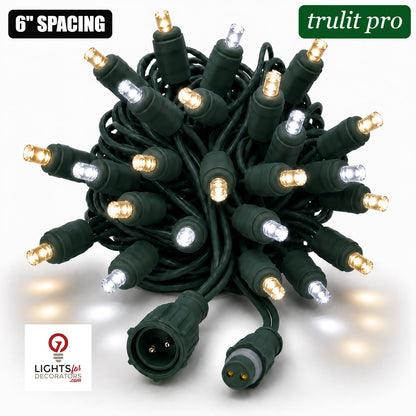Pure White/Warm White TruLit Pro 5MM LED Light Set - 50 Lights - 6" Spacing - Green Wire Pure White-Warm White- 50 Ct - 6"- Green