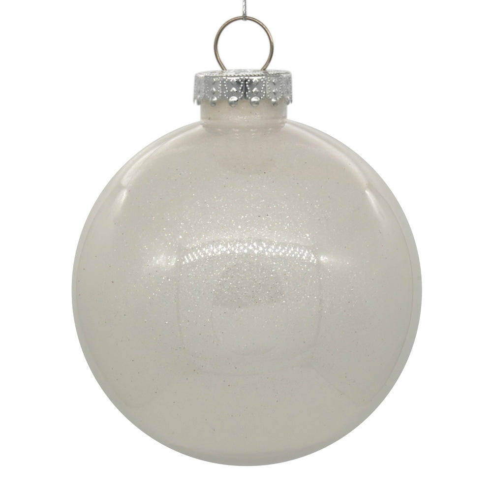 3" Glitter Clear Ball Ornament - White - Set of 12 White — view 1