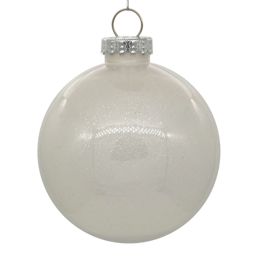 3" Glitter Clear Ball Ornament - White - Set of 12