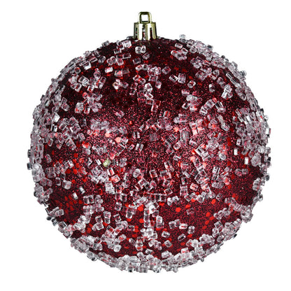 4.75" Glitter Hail Ball Ornament - Wine - Set of 4 Wine — view 2