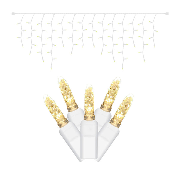 Commercial Steady Icicle Lights M5 Faceted - 70 Lights - White Wire