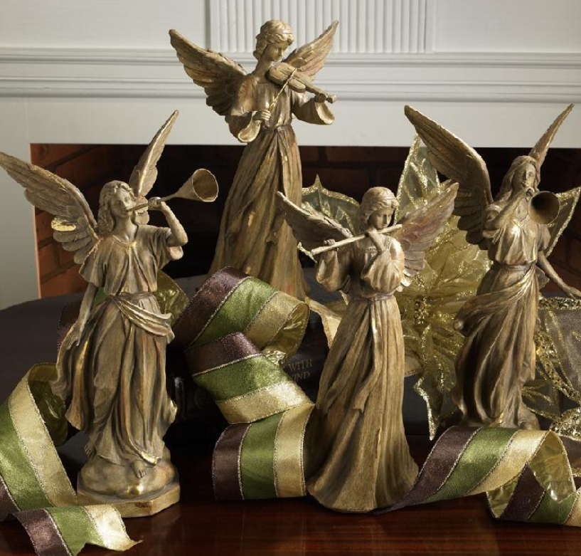 15.75 Inch Gold Resin Vintage Angel w/Horn Facing left