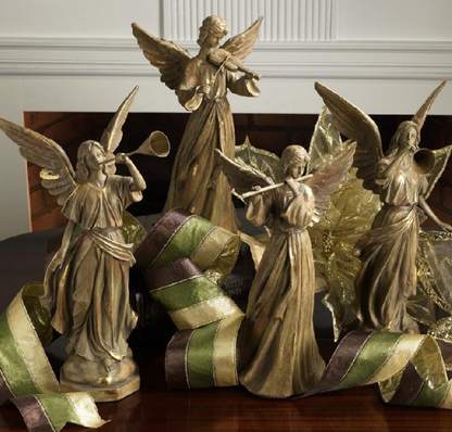 15.75 Inch Gold Resin Vintage Angel w/Horn Facing left