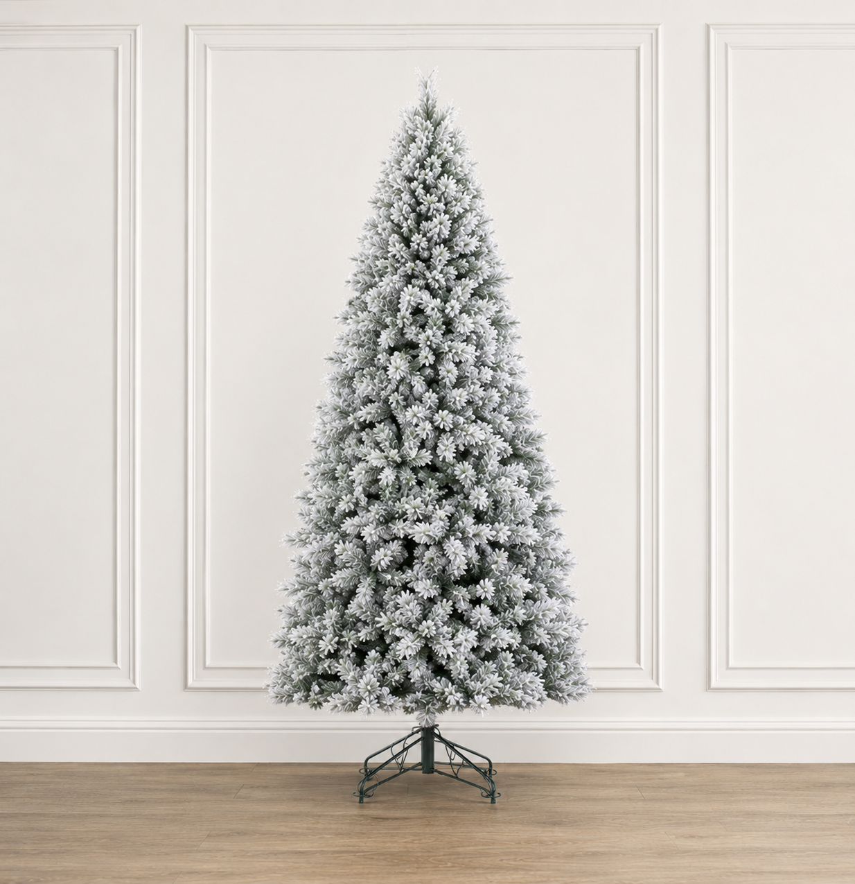 9' Flocked Jackson Christmas Tree - Warm White LED Lights 9' x 51"
