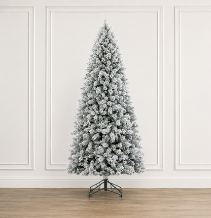 9' Flocked Jackson Christmas Tree - Warm White LED Lights 9' x 51"