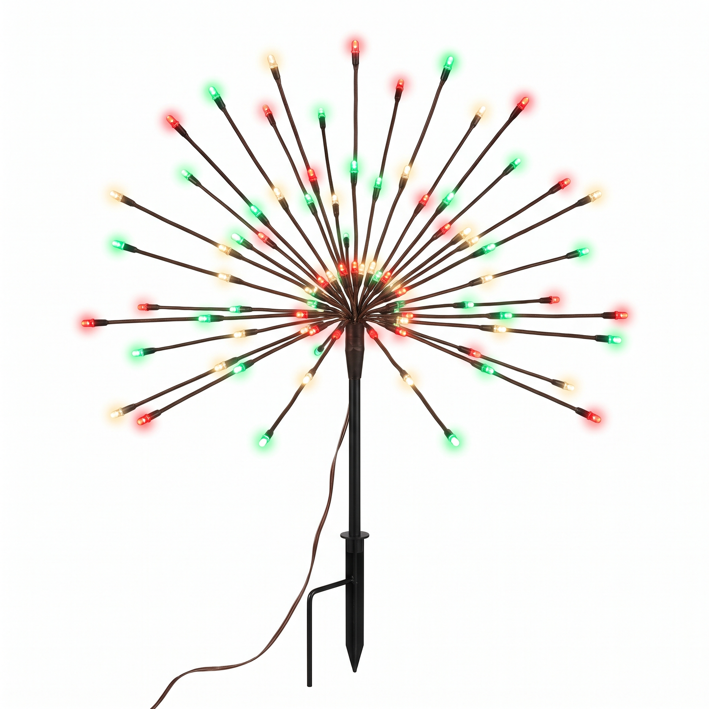 34" Red/Green/Warm White Light Burst Ground Stake Red, Green & Warm White- Steady- Brown