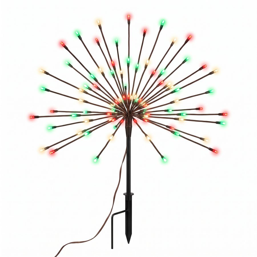 34" Red/Green/Warm White Light Burst Ground Stake Red, Green & Warm White- Steady- Brown