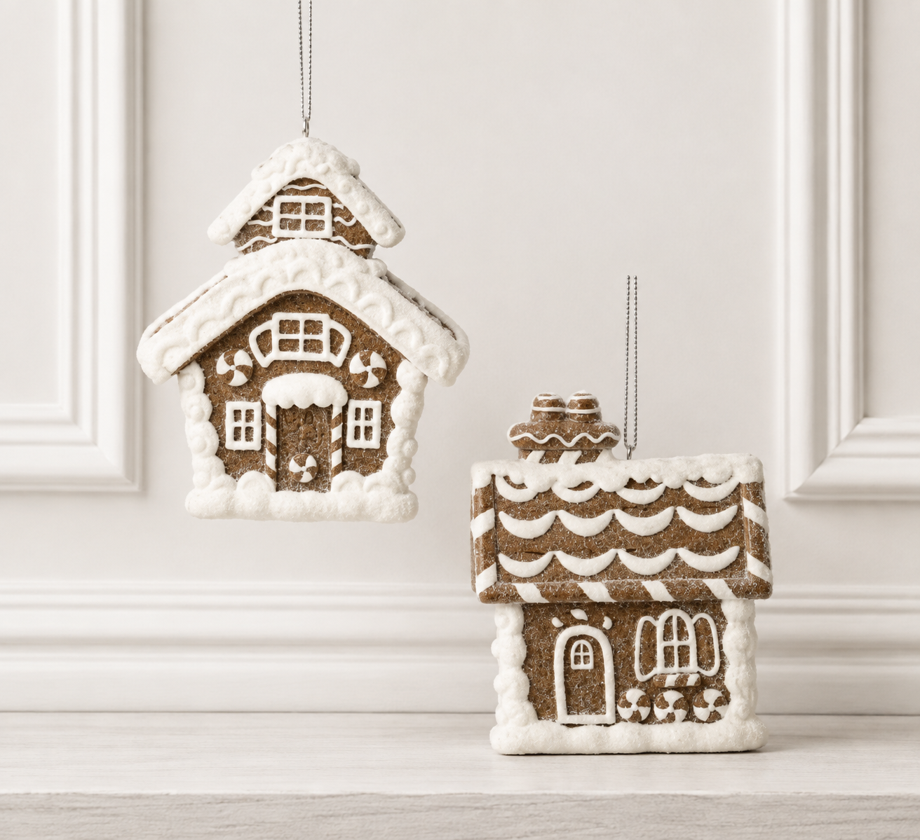 4" Resin Gingerbread House Ornament - Set of 2