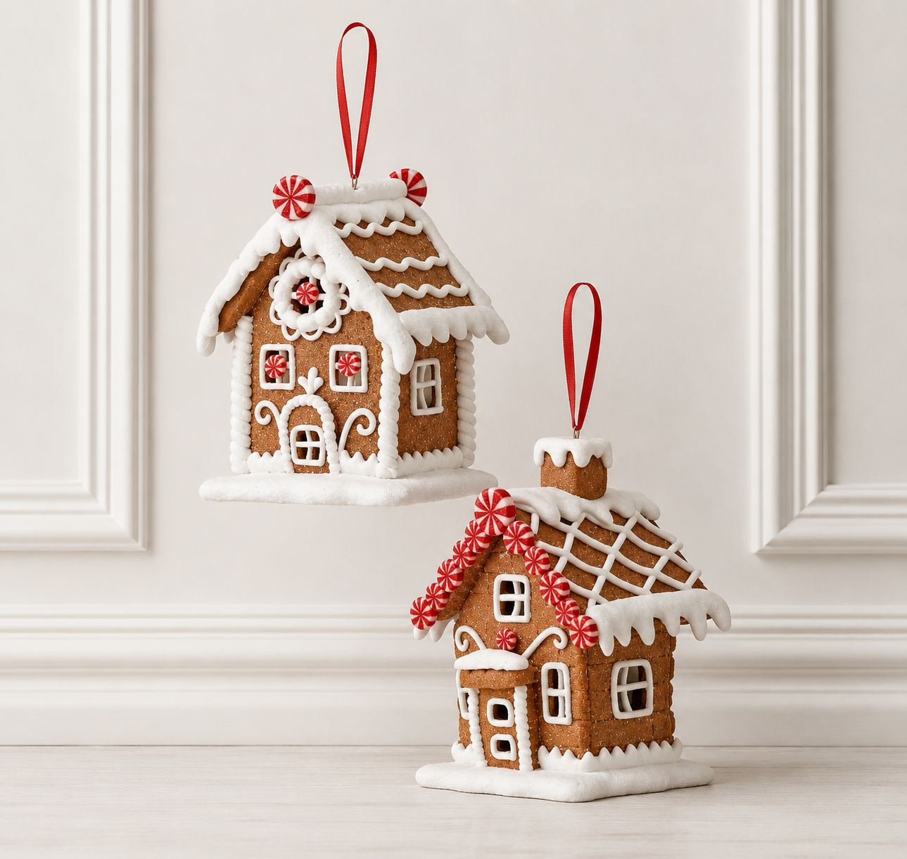 4" Gingerbread House Ornament - Set of 2