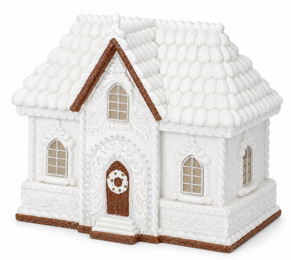16 Inch Glittered White Resin LED Gingerbread House
