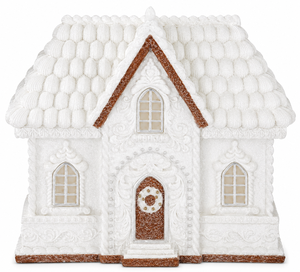 16 Inch Glittered White Resin LED Gingerbread House