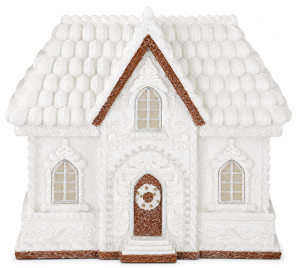 16 Inch Glittered White Resin LED Gingerbread House