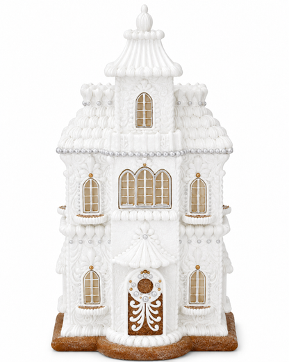 24.25 Inch Glittered White Resin LED Gingerbread House