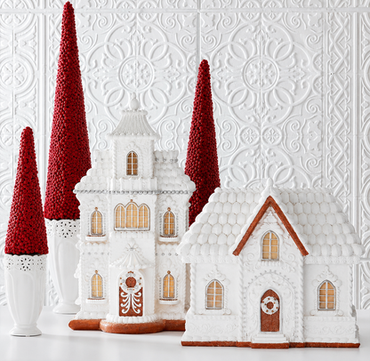 16 Inch Glittered White Resin LED Gingerbread House