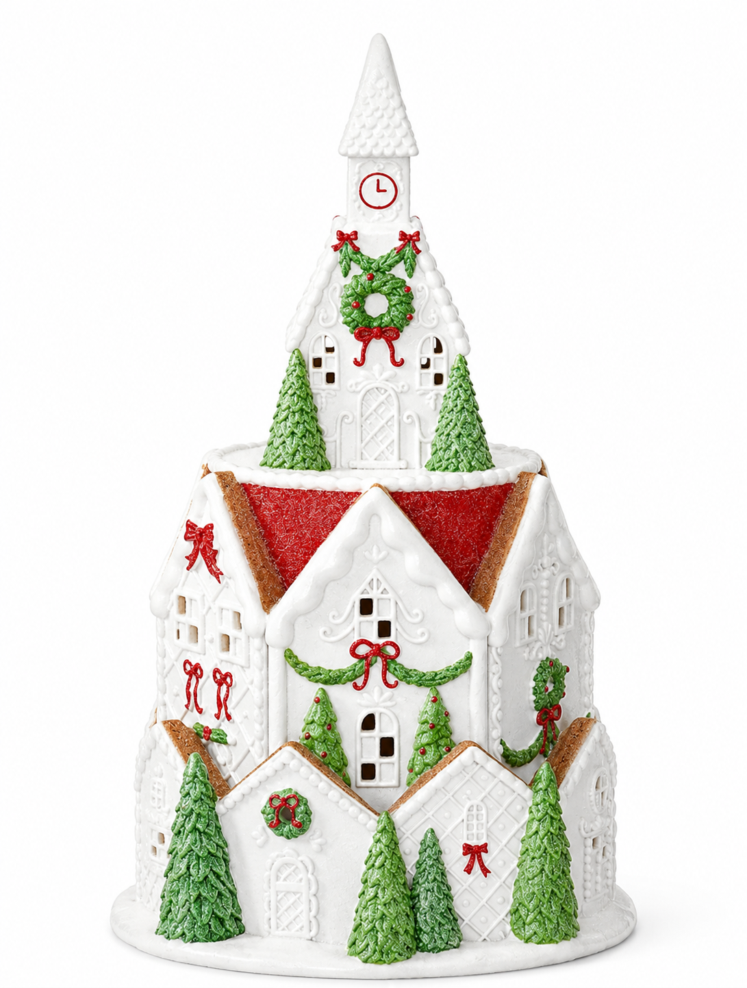 21 Inch Glittered Resin LED Tiered Christmas Village