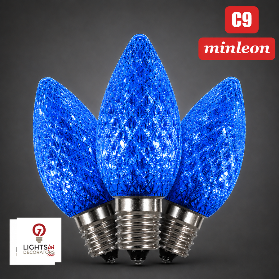 Blue LED C9 - Minleon Faceted Bulb - Steady Blue- Minleon