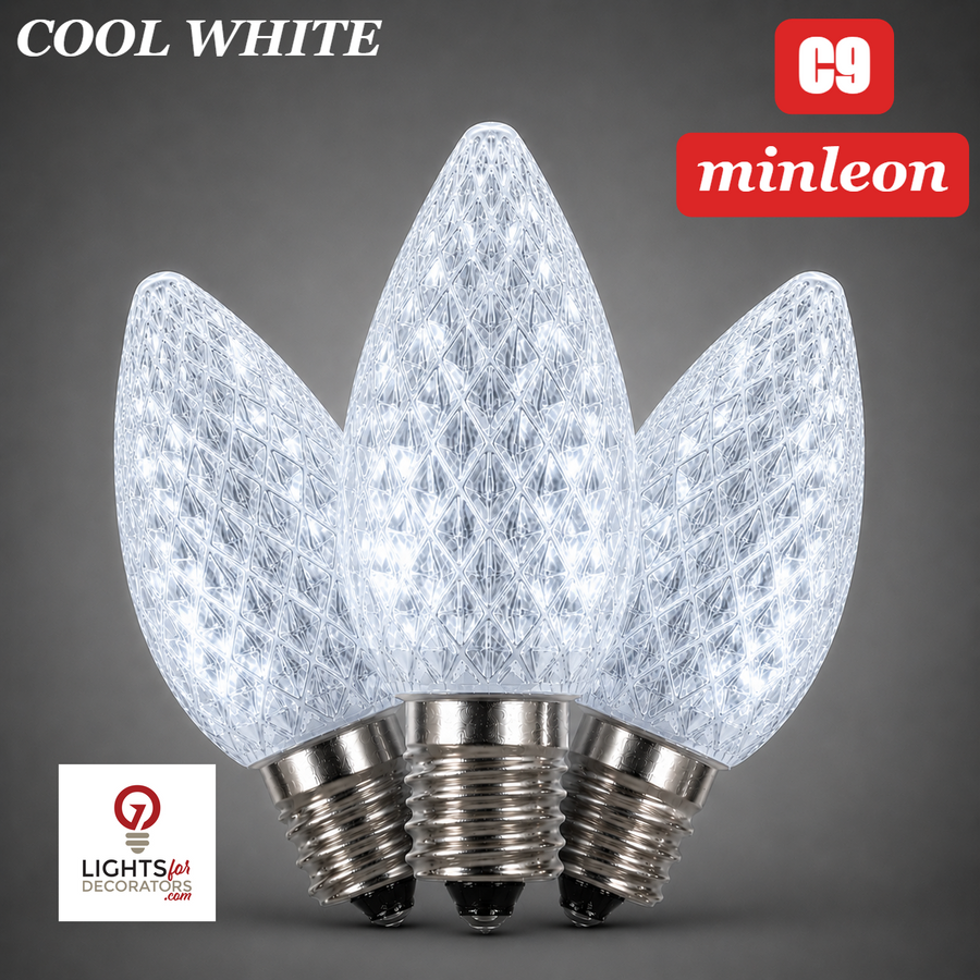 Cool White LED C9 - Minleon Faceted Bulb - Steady Cool White- Minleon