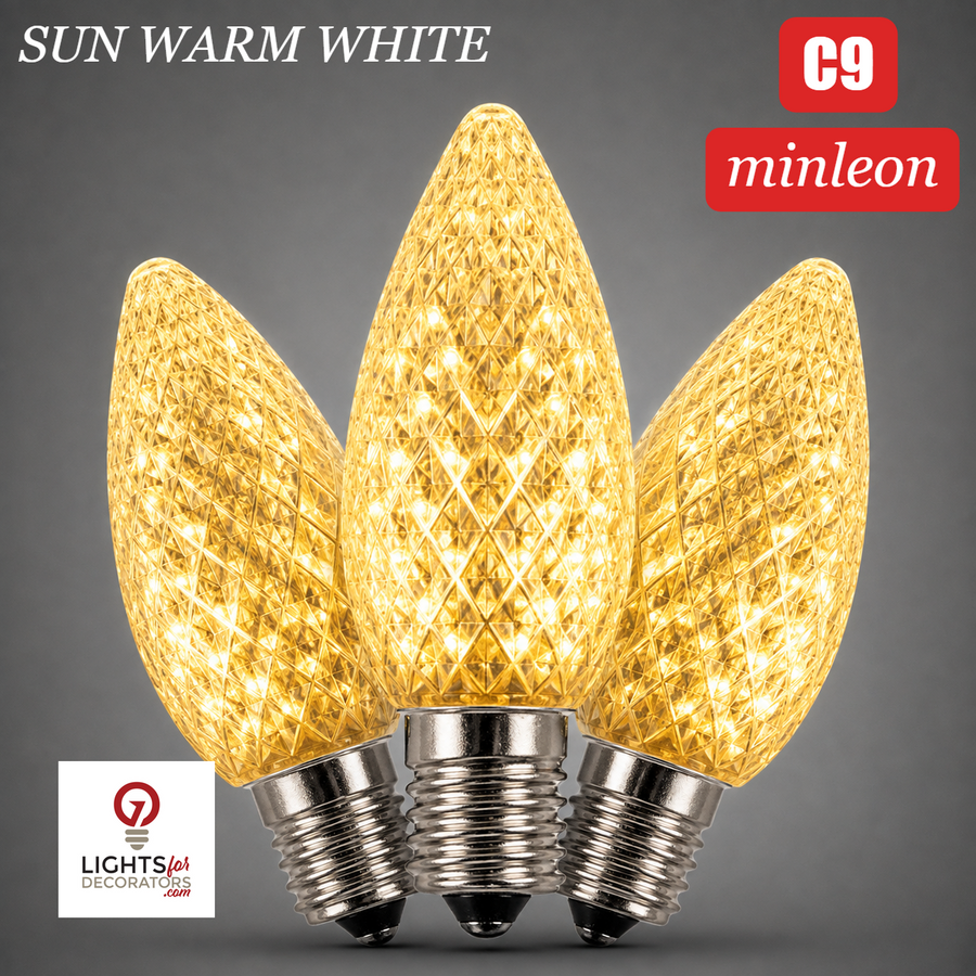 Sun Warm White LED C9 - Minleon Faceted Bulb - Steady Sun Warm White- Minleon
