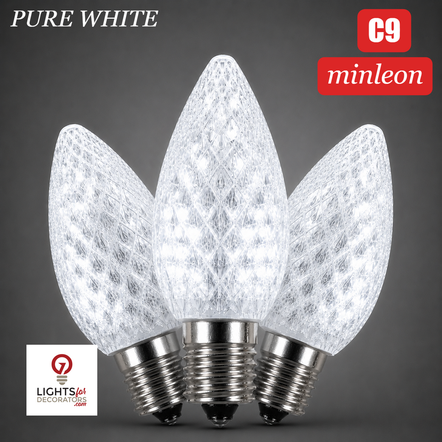 Pure White LED C9 - Minleon Faceted Bulb - Steady Pure White- Minleon