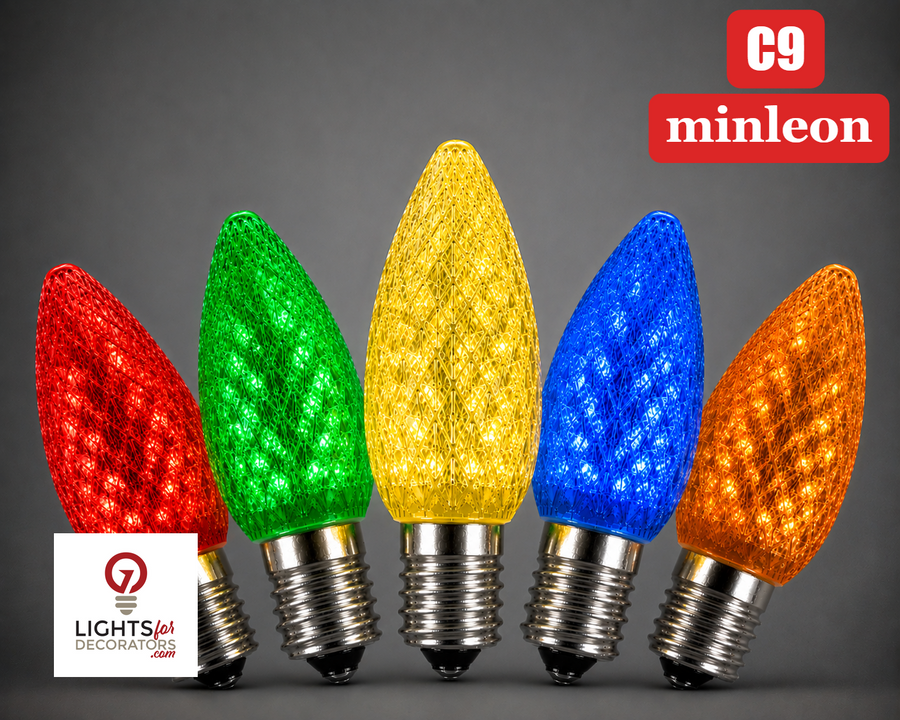 Multi Colored LED C9 - Minleon Faceted Bulb - Steady Multicolor- Minleon