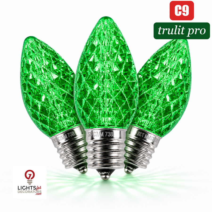 Green LED C9 - TruLit Pro Faceted Bulb - Steady Green