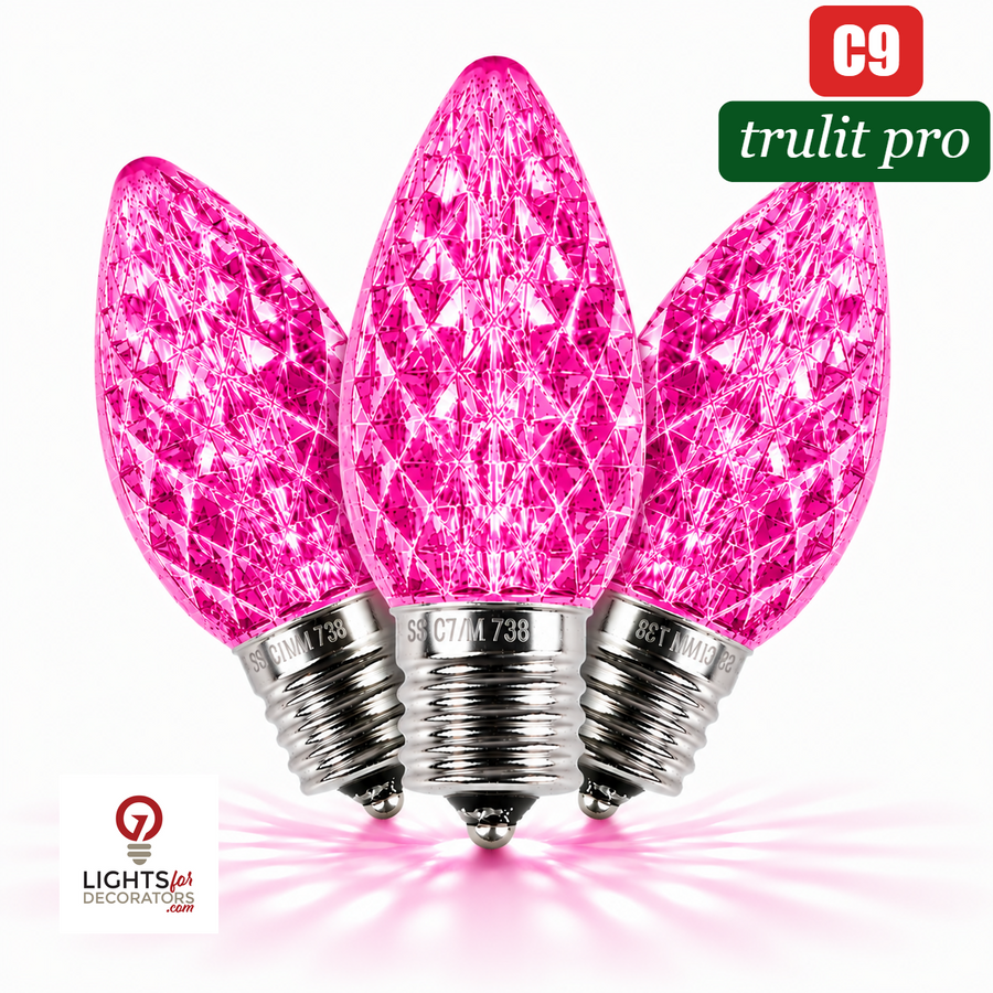 Pink LED C9 - TruLit Pro Faceted Bulb - Steady Pink
