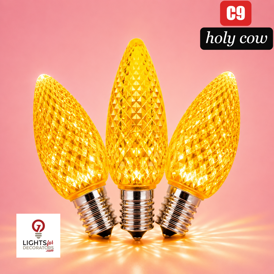 Orange LED C9 - Holy Cow Faceted Bulb - Steady Orange- Holy Cow