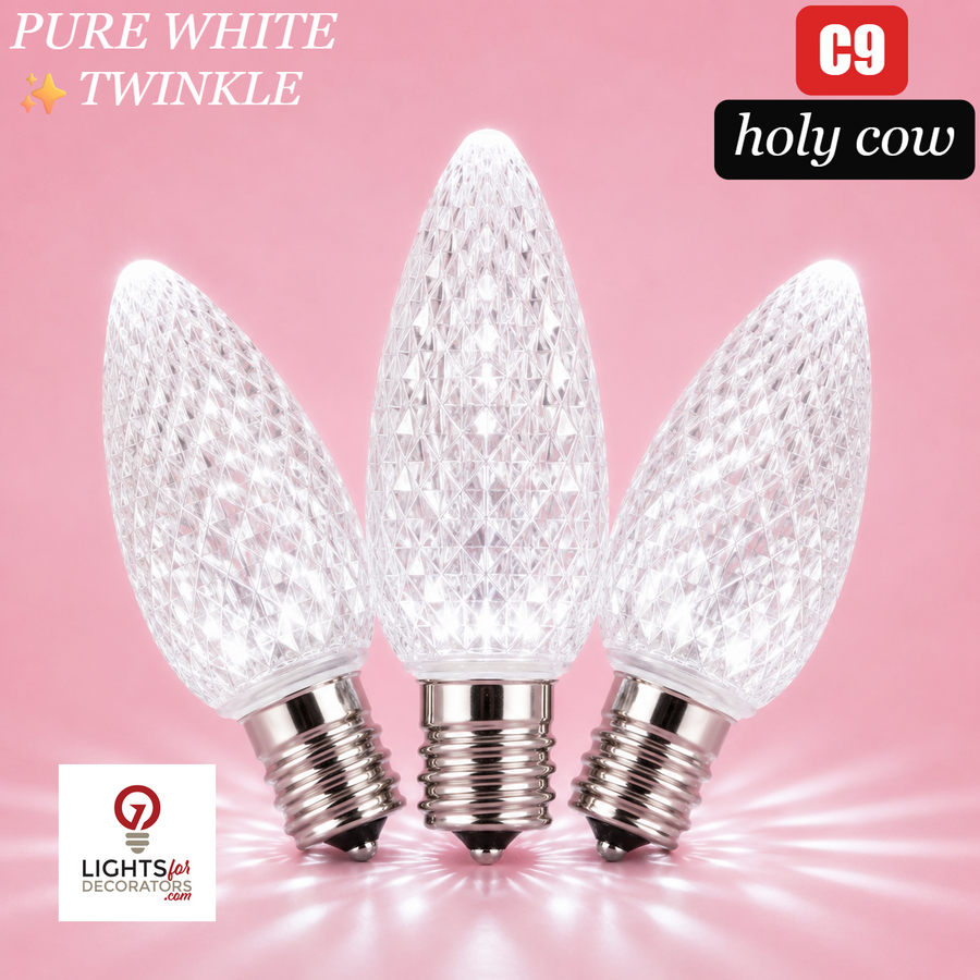 Pure White LED C9 - Holy Cow Faceted Bulb - Twinkle Pure White- Holy Cow