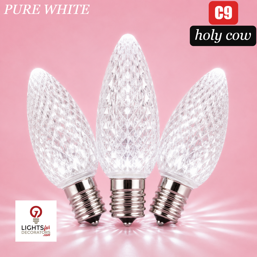 Pure White LED C9 - Holy Cow Faceted Bulb - Steady Pure White- Holy Cow