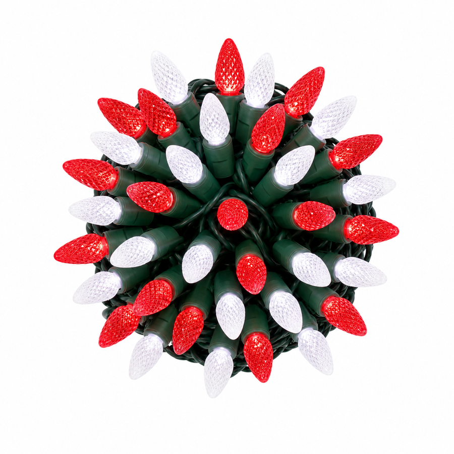 Pure White/Red C6 LED Light Set - 100 Lights