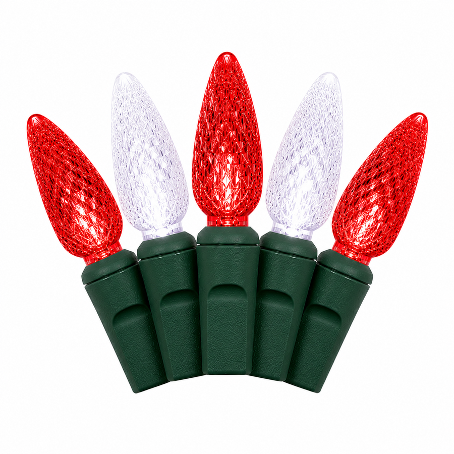 Pure White/Red C6 LED Light Set - 50 Lights