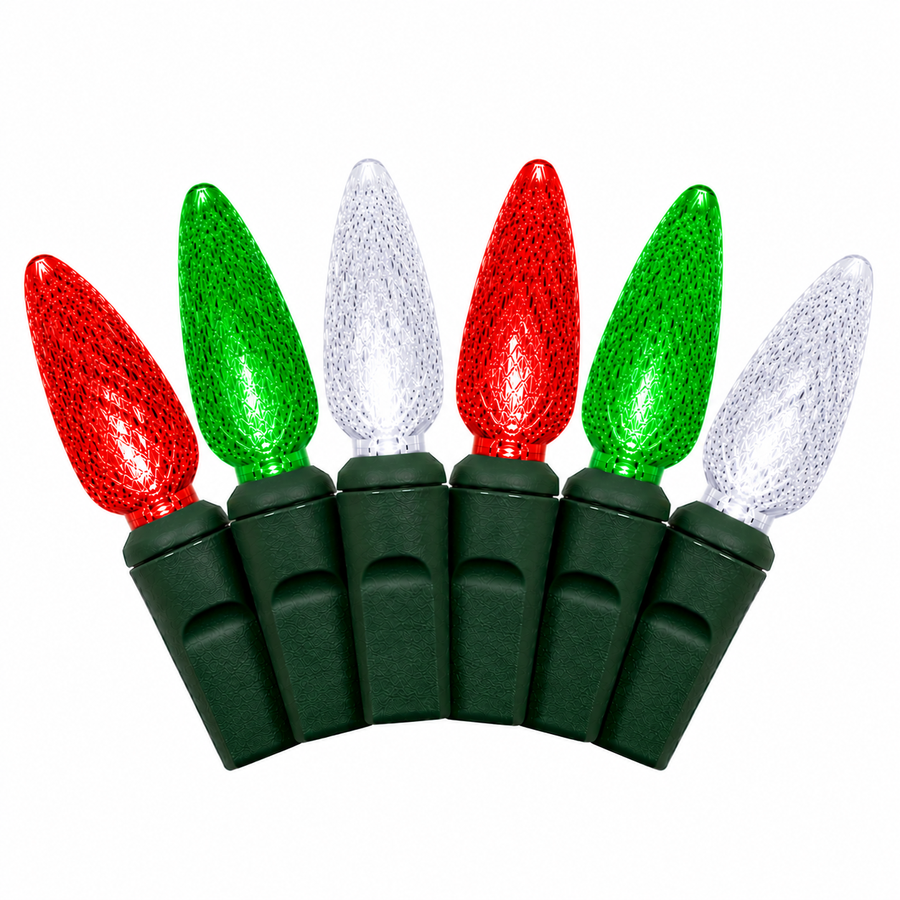 Red/Green/White C6 LED Light Set - 50 Lights