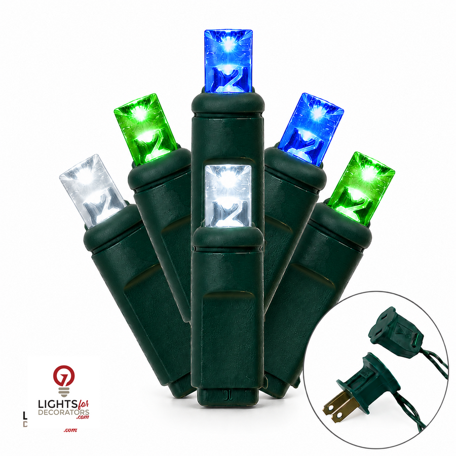 5MM 50L Light Set BALLED - 6" Green Cord - WINTERGREEN STROBE(B/G/B/G/B/CWS)