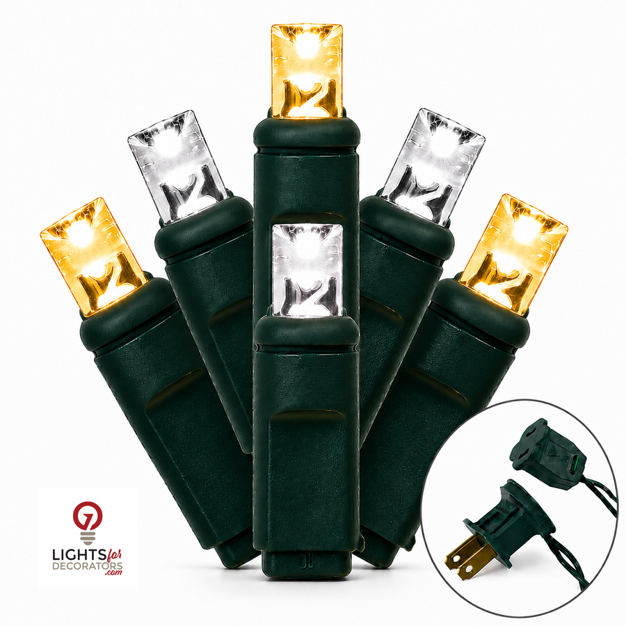 Champagne 5MM LED Light Set - 70 Lights - Strobe - 4" Spacing - Green Wire