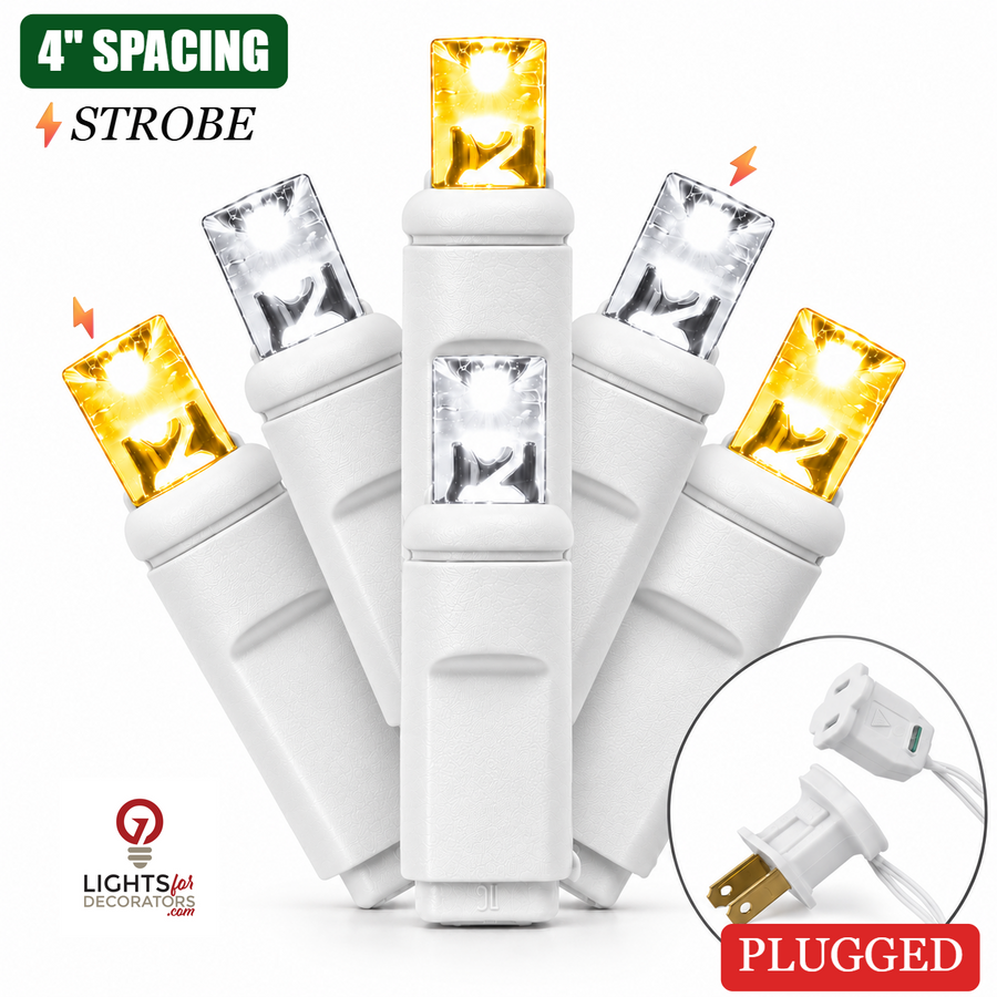 Champagne 5MM LED Light Set - 70 Lights - Strobe - 4" Spacing - White Wire