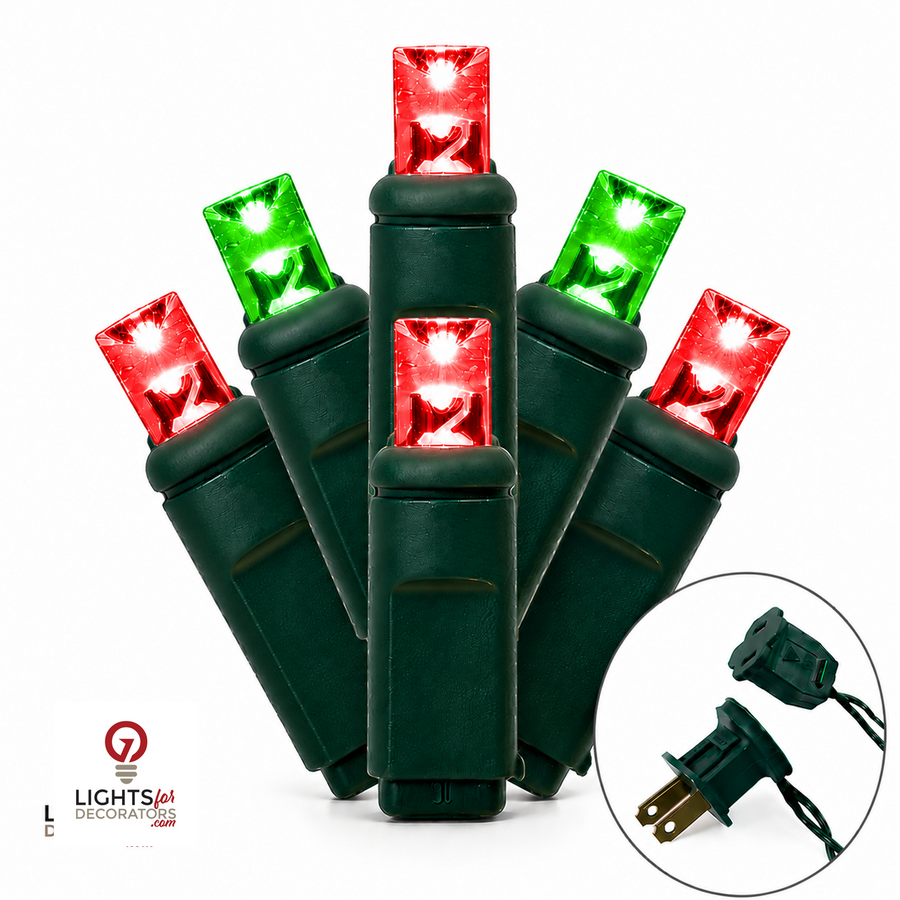 Grinch (Red/Green) 5MM LED Light Set - 70 Lights - Strobe - 4" Spacing - Green Wire