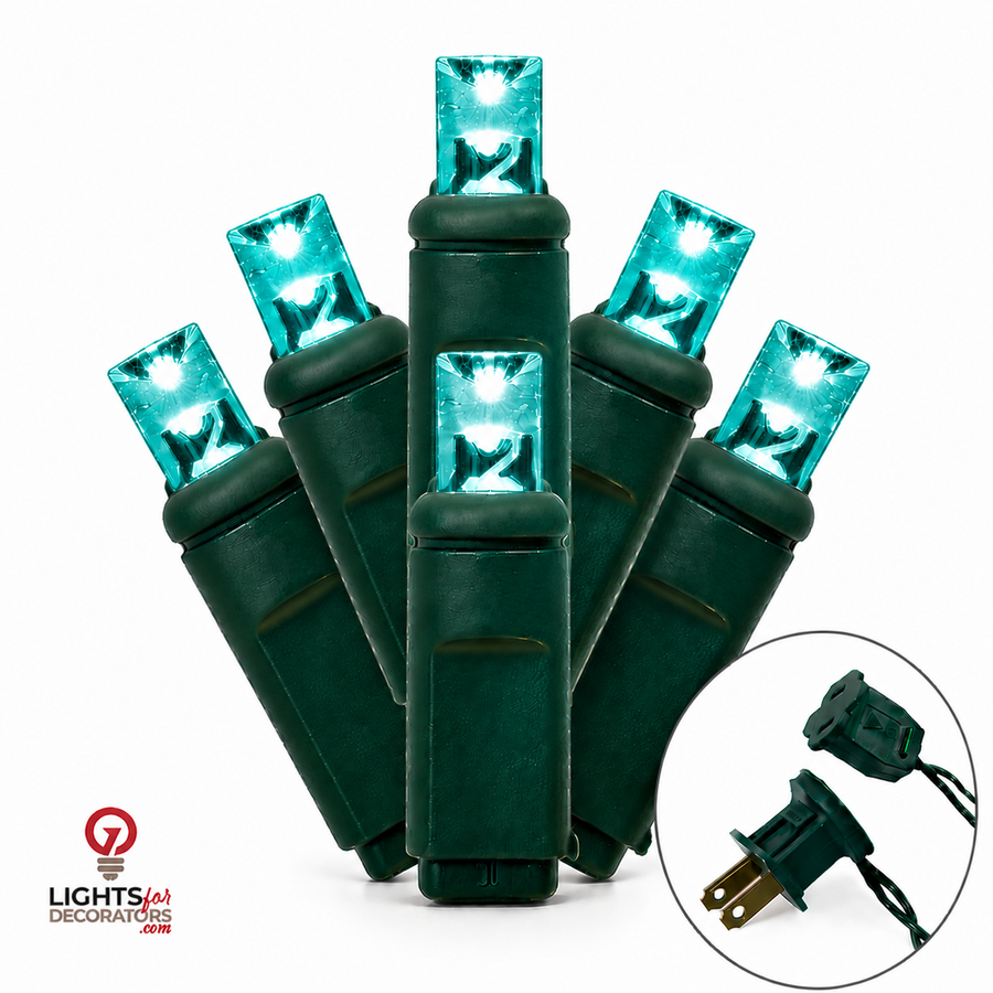 Teal 5MM LED Light Set - 70 Lights - 4" Spacing - Green Wire