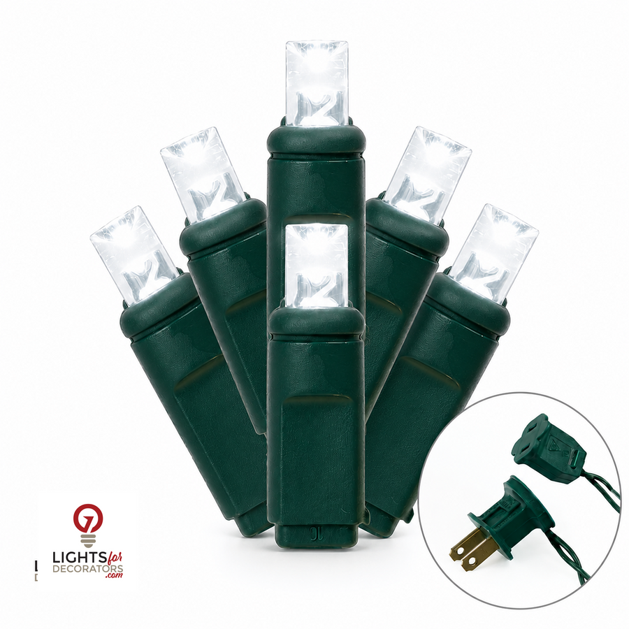 Pure White 5MM LED Light Set - 70 Lights - 4" Spacing - Green Wire