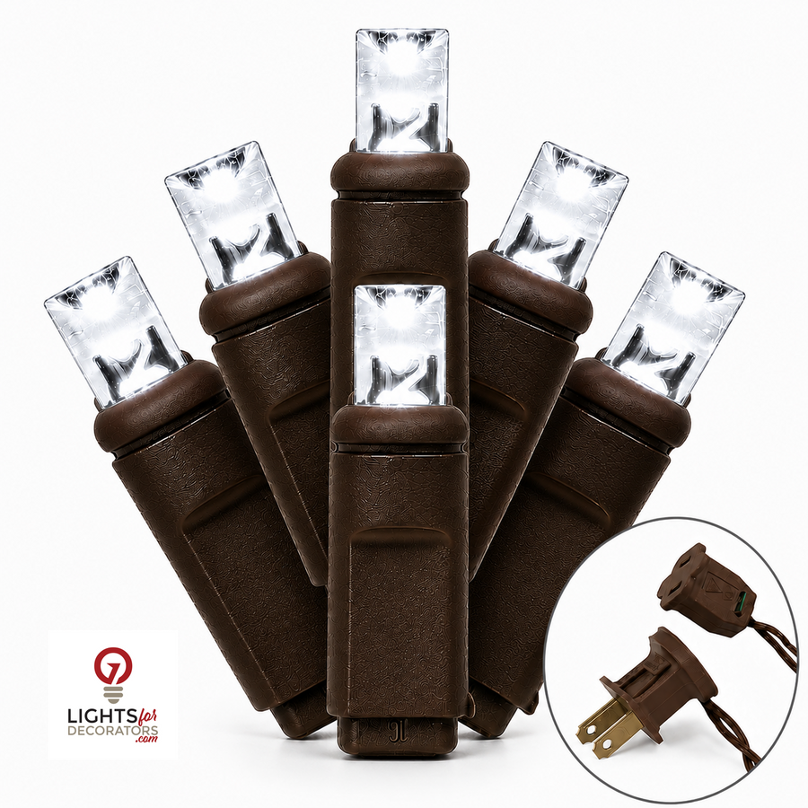 5MM 50L Light Set BALLED - 6" Brown Cord - PURE WHITE