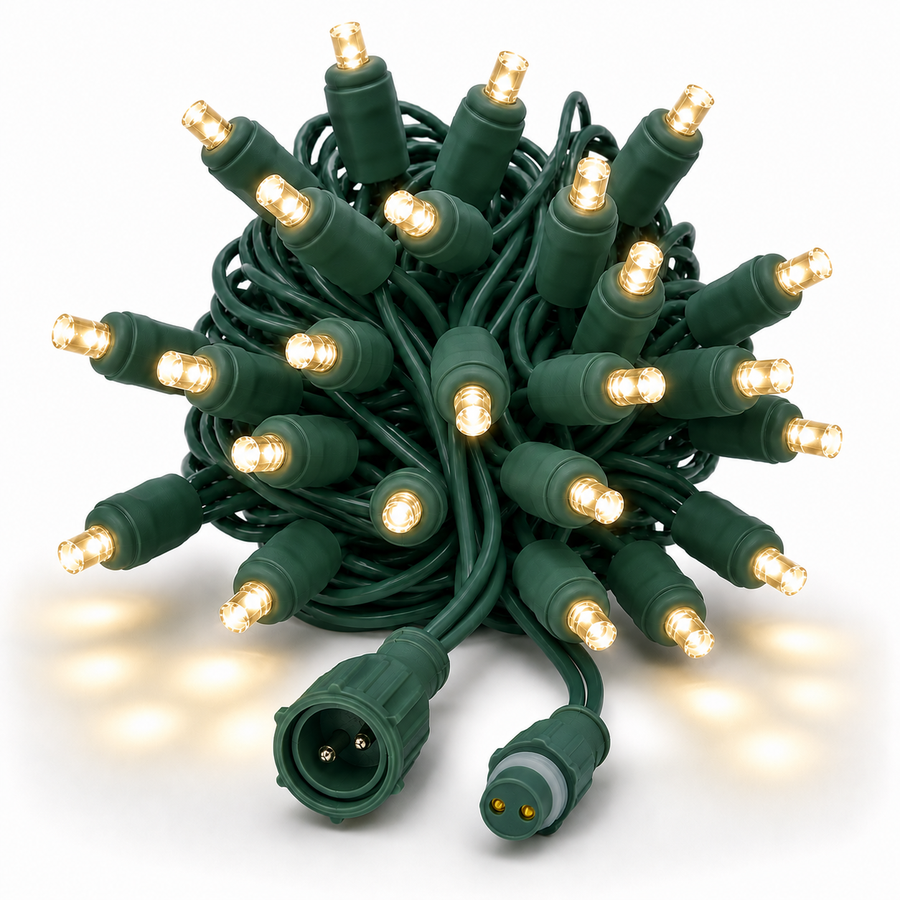 Warm White TruLit Pro 5MM LED Light Set - 50 Lights - Twinkle - 6" Spacing - Green Wire Warm White (1/2 Twinkle)- 50 Ct - 6"- Green