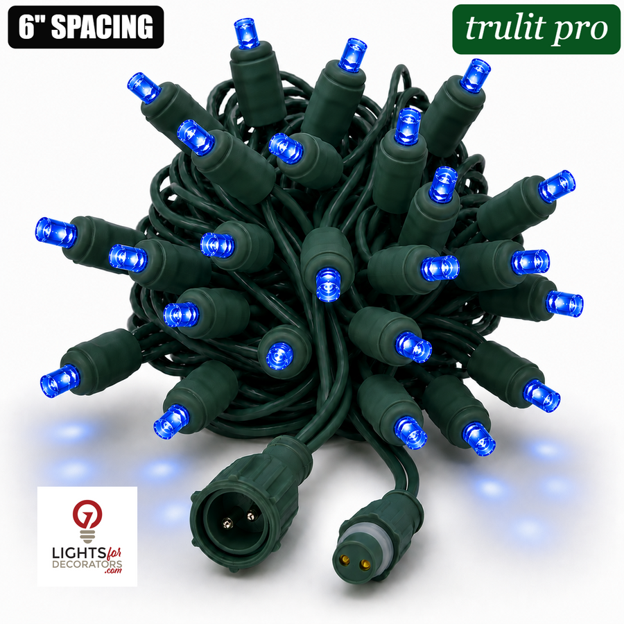 Blue TruLit Pro 5MM LED Light Set - 50 Lights - 6" Spacing - Green Wire