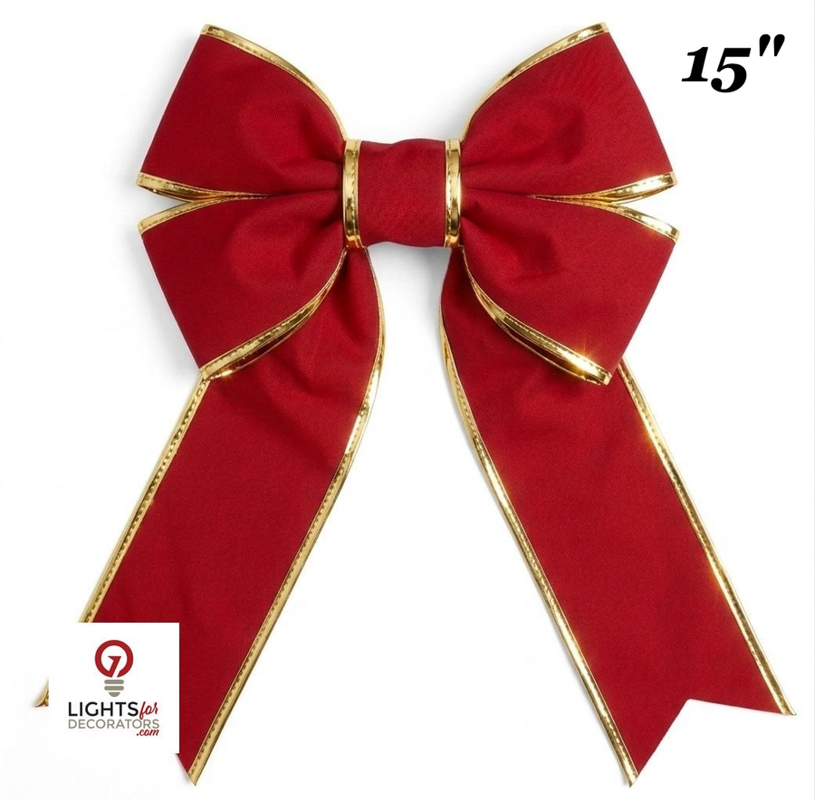 15" Canvas Structural Christmas Bow - Red with Gold Trim - UV Treated