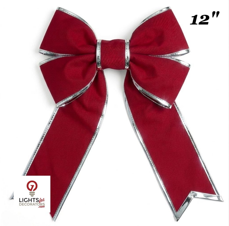 12" Canvas Structural Christmas Bow - Red with Silver Trim - UV Treated 12"- Red- Silver