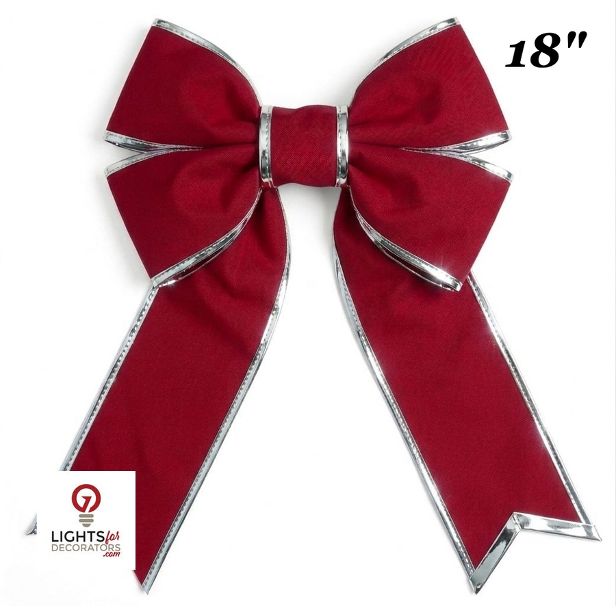 18" Canvas Structural Christmas Bow - Red with Silver Trim - UV Treated 18"- Red- Silver